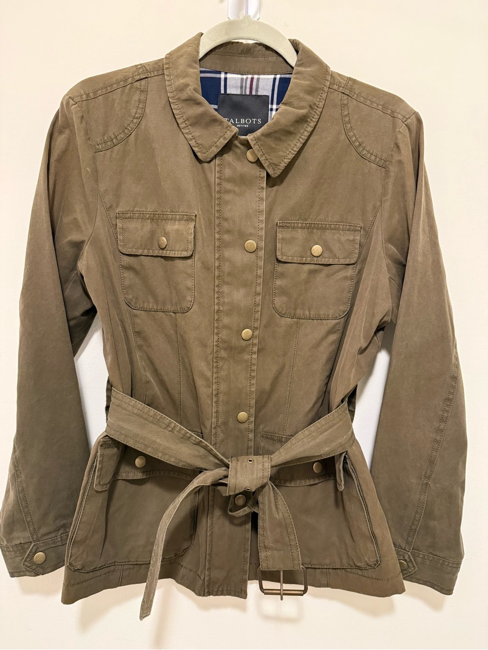 Talbots Utility Jacket with Belt in Olive Green